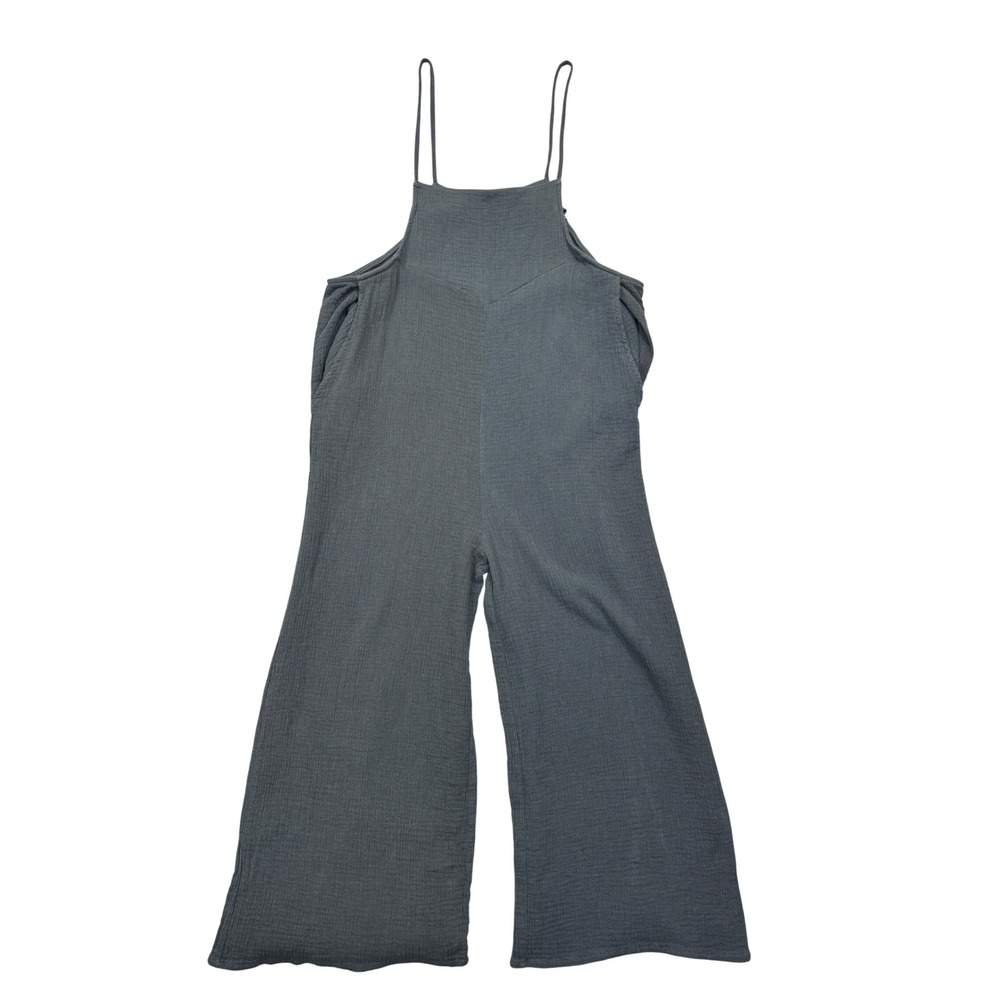 Easel Los Angeles Womens Medium Black Textured Wide Leg Jumpsuit Overalls Cotton - Picture 9 of 14